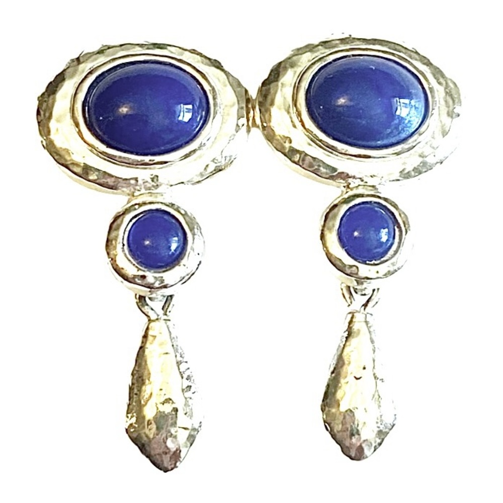 MONET Vintage Hammered Silver Blue Earrings